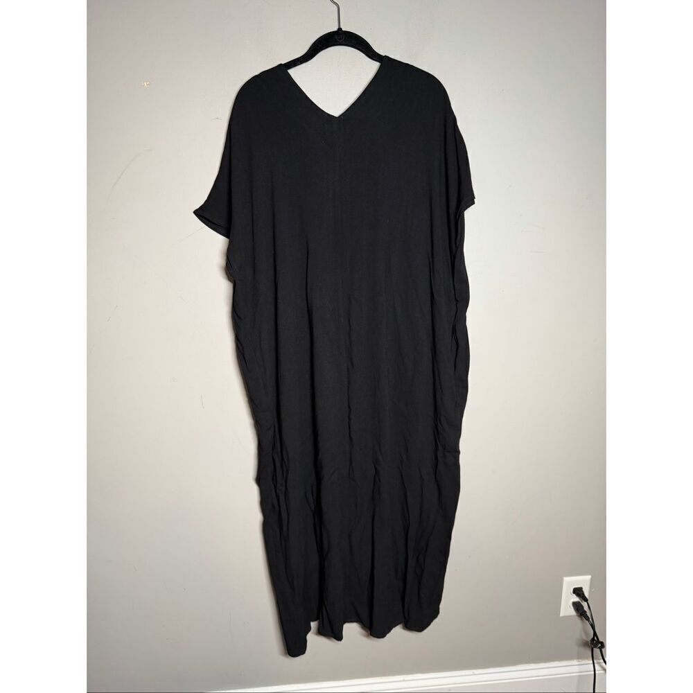 P. Cill Rae Lagenlook black linen blend black v neck midi dress - Picture 10 of 10